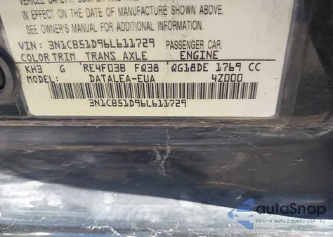 2006 Nissan Sentra 1.8/1.8S из США, поврежденный, VIN 3N1CB51D96L611729